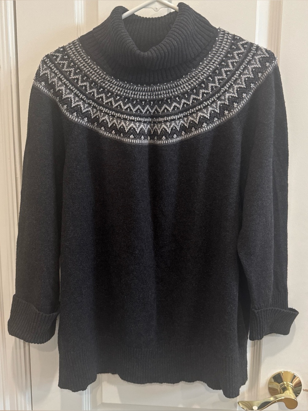 Merino wool cottonTalbots Black Fair Isle Turtleneck Sweater size 2x